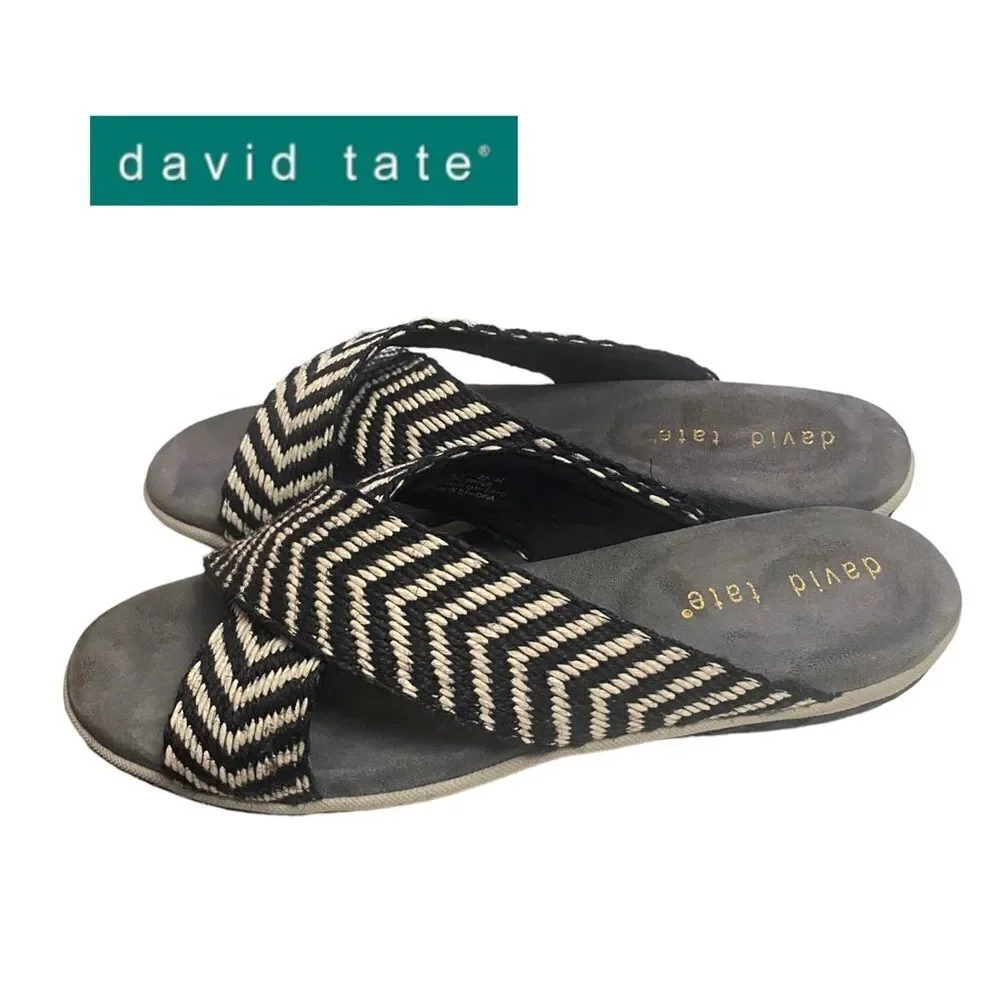 DAVID TATE Sleek Black Cream Slide Sandals NEW 7.5 7.5N